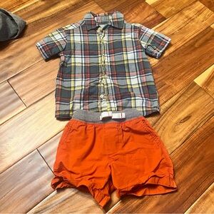 Toddler boy’s carter’s brand button up plaid shirt short set. Size 2t